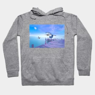 Grey Herons and Morning Moon Hoodie